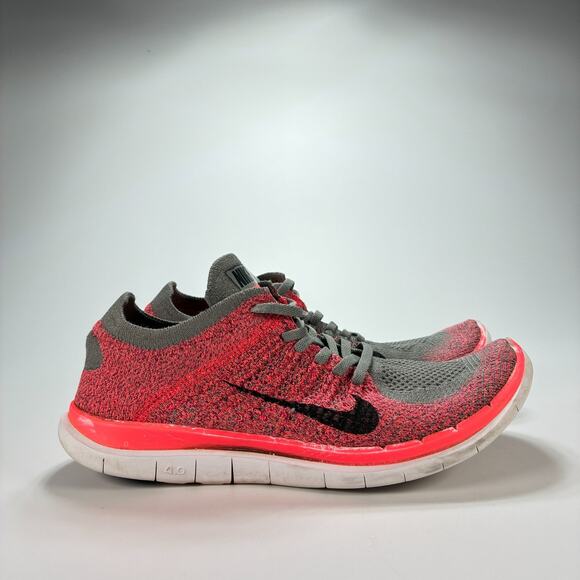 Nike Free 4.0 Flyknit Pink Gray Low Top Lace Up Running Shoes Women's Size 7 - Picture 1 of 9